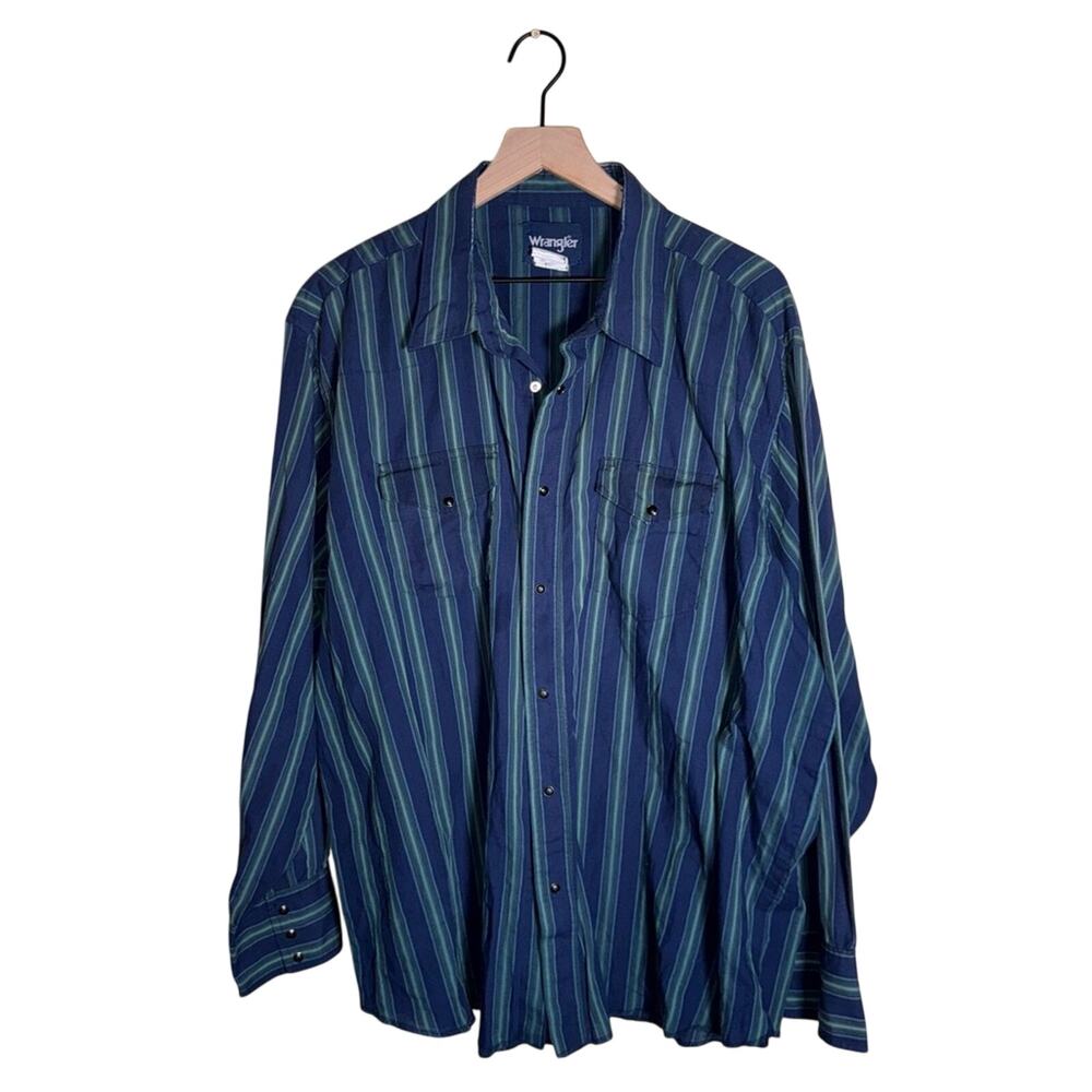 VINTAGE WRANGLER retro striped men’s pearl snap western cowboy buttonup shirt 2X